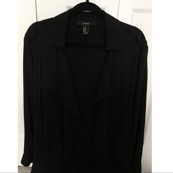 Forever 21 Belted Straight Hem Flowy Trench Coat - Black - Picture 3 of 4